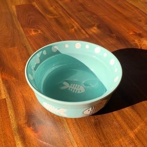Cat Stoneware Bowl with Fish Skeleton Embossed - brand new